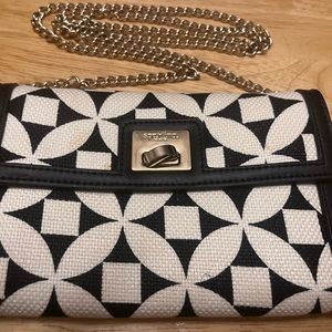 Spartina Leather Black/White Small Crossbody/clutch w Gold Metal Chain